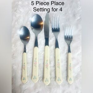 Vintage Pfaltsgraff Tea Rose Flatware 5 Piece Place Setting for 4 (Lot of 20)